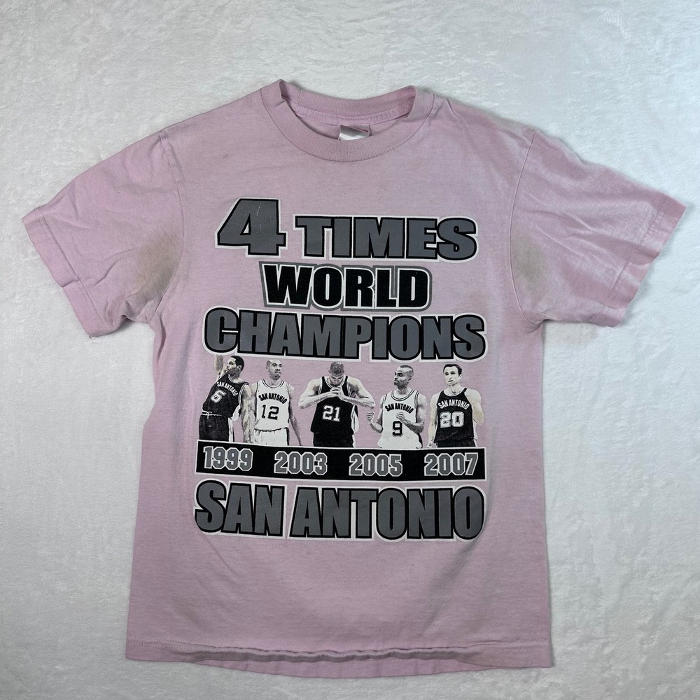 Vintage San Antonio Basketball 4 Times World Champions T-Shirt Pink Small 2007